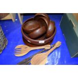 Quantity of wooden salad bowls and servers