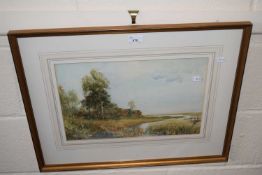 Marshy landscape with trees, watercolour, framed and glazed