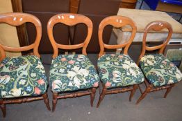 Four balloon back dining chairs with William Morris style upholtered seats