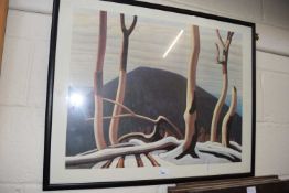 Aboriginal style landscape by Lawren Harris, reproduction print, framed and glazed