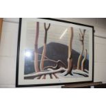 Aboriginal style landscape by Lawren Harris, reproduction print, framed and glazed