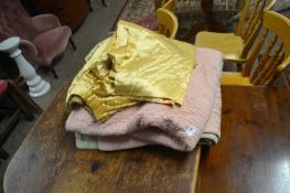 Vintage bedspread and a pair of gold colour curtains