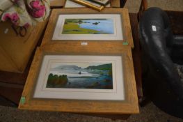 A pair of modern limited edition coloured prints, beach scenes, indistinctly signed,framed and