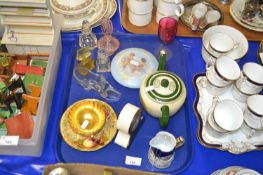 Mixed Lot: Aynsley gilt cup and saucer (damaged), perfume bottles, bedside clock and other