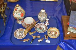 Mixed Lot: Various 20th Century Oriental vases, tea wares, small dishes, model animals etc