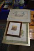 Mixed Lot: Assorted pictures to include a small Italian etching, a photograph of a lake scene at