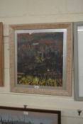 20th Century school abstract landscape study set in a light wood frame