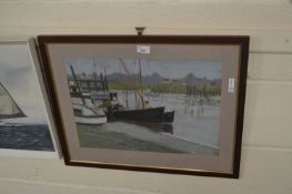 British contemporary school study of the River Blyth at Walberswick, pastel, framed and glazed,