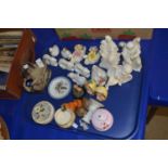 Tray of various assorted small ornaments, pin dishes, dressing table items etc