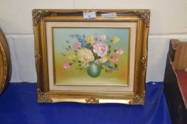 K Wood, study of flowers, oil on board, gilt framed