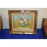 K Wood, study of flowers, oil on board, gilt framed