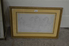 A preparatory pencil sketch study of Roman figures on horseback, pencil on paper, unsigned, framed
