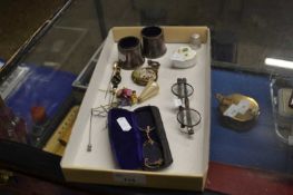 Mixed Lot: Various assorted hat pins, porcelain mounted brooch, vintage metal mounted spectacles and