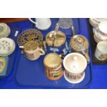 Mixed Lot: Jasper ware biscuit barrel with silver plated mount, silver plated teapot, tankard,