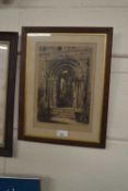 19th Century monochrome engraving Cathedral Cloisters, indistinctly signed in pencil and dated 1819,