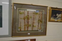 Debbie Osborn, mixed media study, woodland scene, framed and glazed