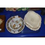 Mixed Lot: Cream ware dishes, continental floral encrusted bowls and other items