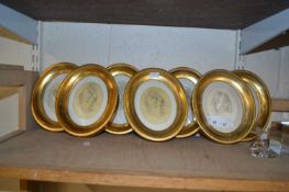 Group of seven small portraits in oval gilt frames bearing labels to back Rene David Florence