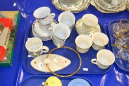 Tray of various mixed tea wares, towel ring etc