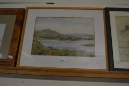 Mountainous landscape by a lake, watercolour, framed and glazed