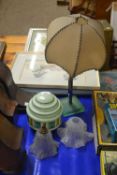 Mixed Lot: Art Deco style table lamp together with three glass light shades