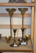Collection of various assorted brass candlesticks and other items