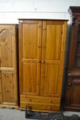 Modern pine double door wardrobe, 90cm wide