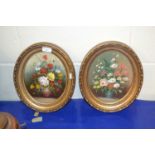 A pair of contemporary oval studies of flowers, oil on board, gilt framed