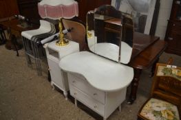 White finish dressing table with triple mirror together with a similar bedside cabinet (2)