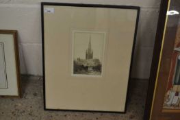 E J Maybery, Norwich Cathedral, monochrome etching, framed and glazed