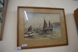 Boating scene, pastel and pencil on paper, signed Margaret Quick, framed and glazed