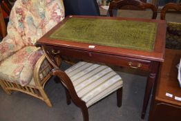 Reproduction single drawer writing table with leather inset top together with a mahogany dining/desk