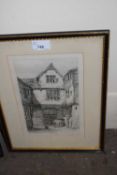 Henry Ninham, The Golden Lion Yard, St Johns, Maddermarket, Norwich, black and white etching, framed