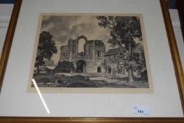 Leonard Russell Squirrell, Castle Acre Priory, Norfolk, monochrome print, signed in pencil, framed