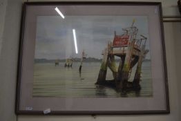 River scene, watercolour, framed and glazed