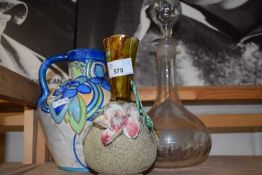 Glass decanter and two vases
