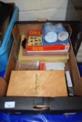 Box of various assorted household sundies, Fortnam & Mason box and other assorted items