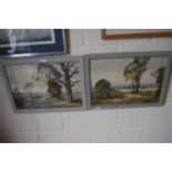 Figures on a path through the fields by Keith Burtonshaw, watercolour, framed and glazed