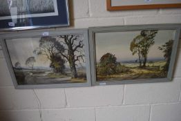 Figures on a path through the fields by Keith Burtonshaw, watercolour, framed and glazed