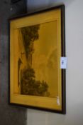 A lithographic print, View of Rugby School from the Northampton Road, framed