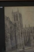 Pencil drawing of The Central Tower, Lincoln Cathedral, framed and glazed