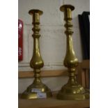 Pair of brass candlesticks, approx 41cm high