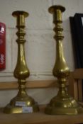 Pair of brass candlesticks, approx 41cm high