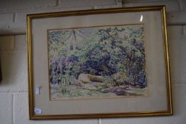 Impressionistic garden landscape, watercolour, framed and glazed