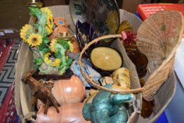 Mixed Lot: Amber glass dessert set, carved animals, figurines, vases etc