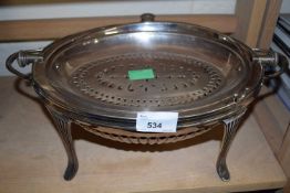 EPNS oval warming dish with swivel cover