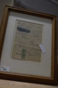 Framed factory receipt dated 1910
