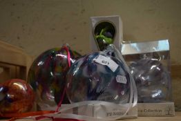 Five hand blown glass baubles