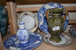 Two Staffordshire American themed blue and white collectors plates and other ceramics