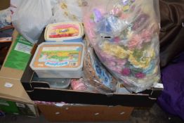 Box of assorted crafting materials to include artificial flowers, floristry wire and a quantity of
